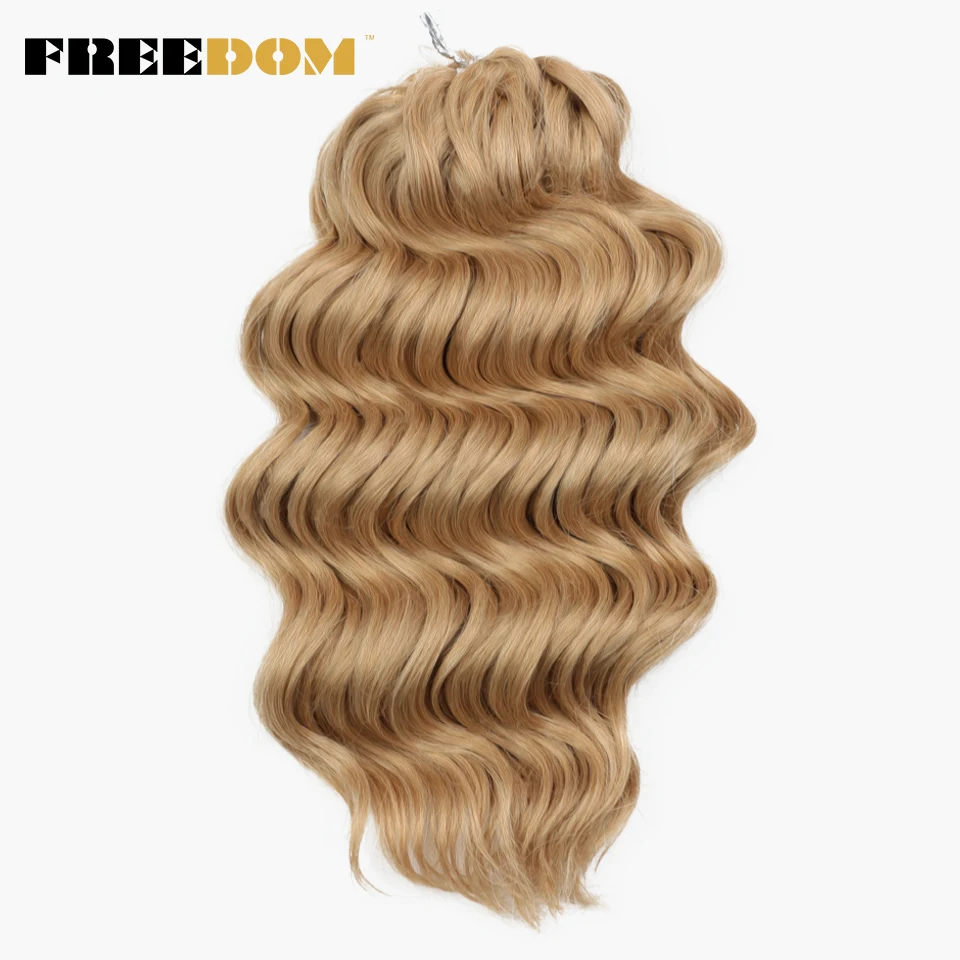 FREEDOM Synthetic Twist Crochet Curly Hair 16 Inch Deep Wave Braid Hair Ombre Blonde Brown Water Wave Braiding Hair Extensions