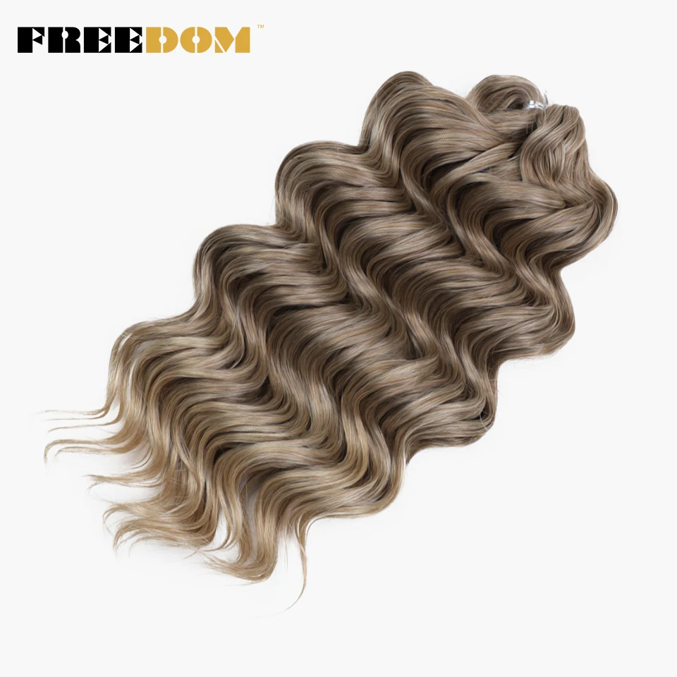 FREEDOM Synthetic Twist Crochet Curly Hair 16 Inch Deep Wave Braid Hair Ombre Blonde Brown Water Wave Braiding Hair Extensions