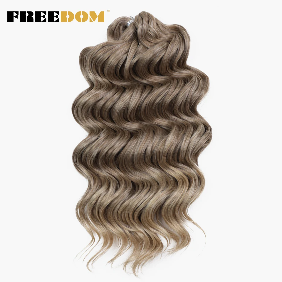 FREEDOM Synthetic Twist Crochet Curly Hair 16 Inch Deep Wave Braid Hair Ombre Blonde Brown Water Wave Braiding Hair Extensions