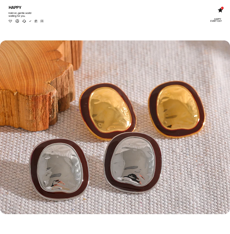 Yhpup Irregular Punk Metal Minimalist Vintage Enamel Big Stainless Steel Stud Earrings Statement Women Waterproof Trendy Jewelry