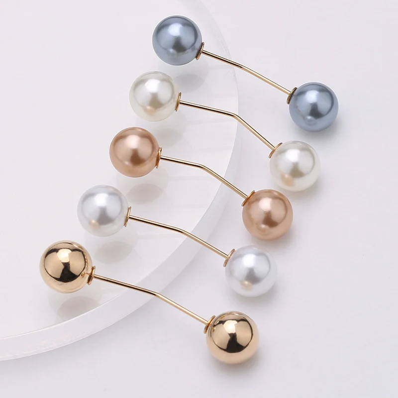 Pearl Brooch Pin For Women Scarf Double Pearl Fixed Safety Pin Accessories Clothes Buckle Clips Multifunction Brooch Clips Lapel