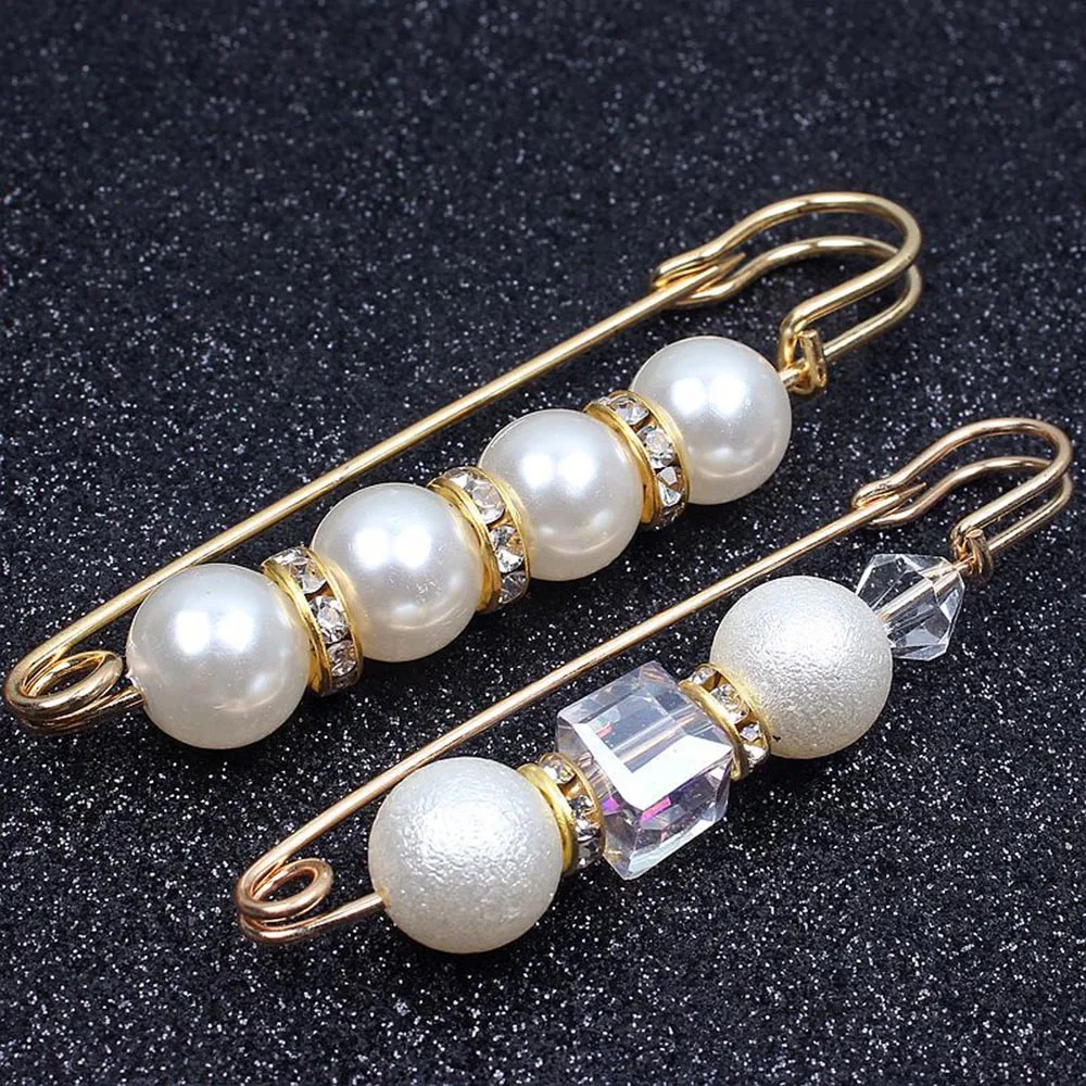 Pearl Brooch Pin For Women Scarf Double Pearl Fixed Safety Pin Accessories Clothes Buckle Clips Multifunction Brooch Clips Lapel