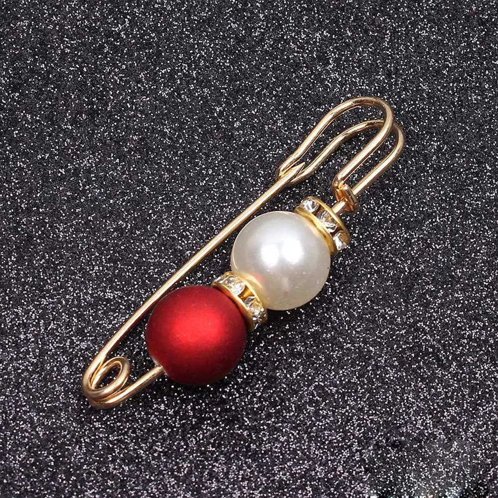 Pearl Brooch Pin For Women Scarf Double Pearl Fixed Safety Pin Accessories Clothes Buckle Clips Multifunction Brooch Clips Lapel