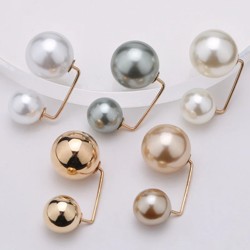 Pearl Brooch Pin For Women Scarf Double Pearl Fixed Safety Pin Accessories Clothes Buckle Clips Multifunction Brooch Clips Lapel