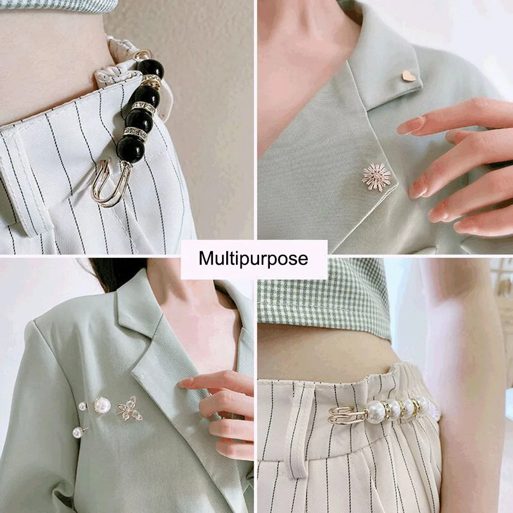Pearl Brooch Pin For Women Scarf Double Pearl Fixed Safety Pin Accessories Clothes Buckle Clips Multifunction Brooch Clips Lapel