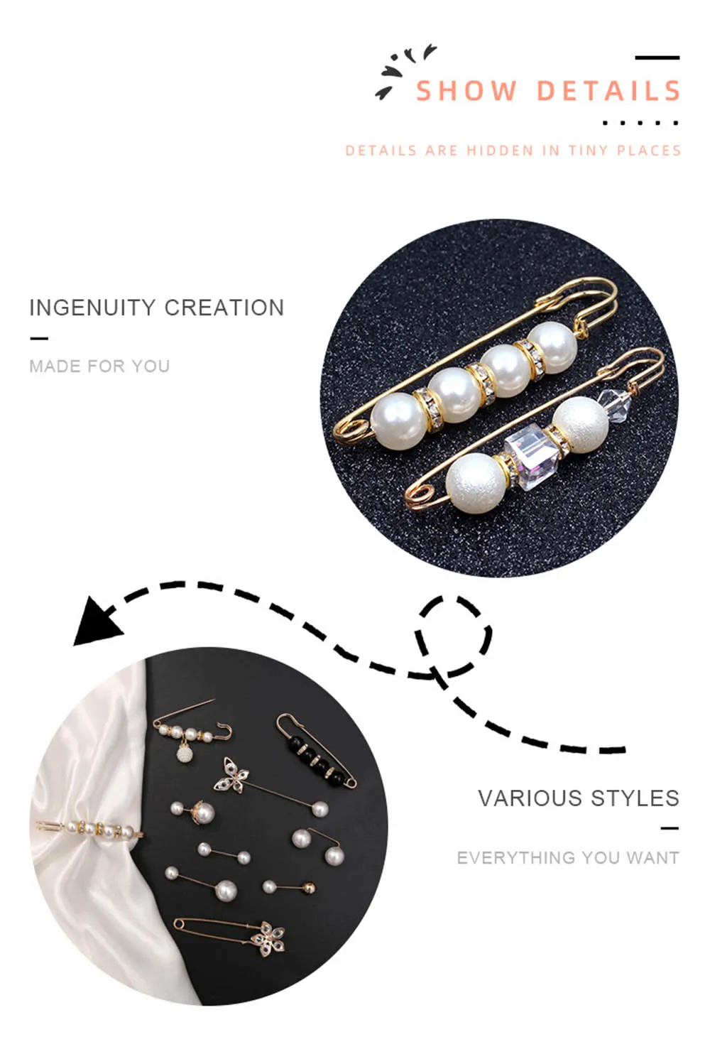 Pearl Brooch Pin For Women Scarf Double Pearl Fixed Safety Pin Accessories Clothes Buckle Clips Multifunction Brooch Clips Lapel