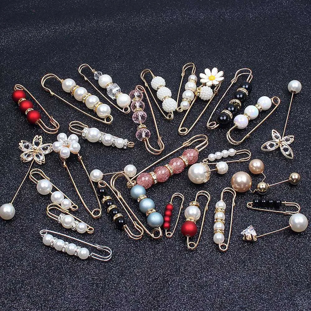 Pearl Brooch Pin For Women Scarf Double Pearl Fixed Safety Pin Accessories Clothes Buckle Clips Multifunction Brooch Clips Lapel
