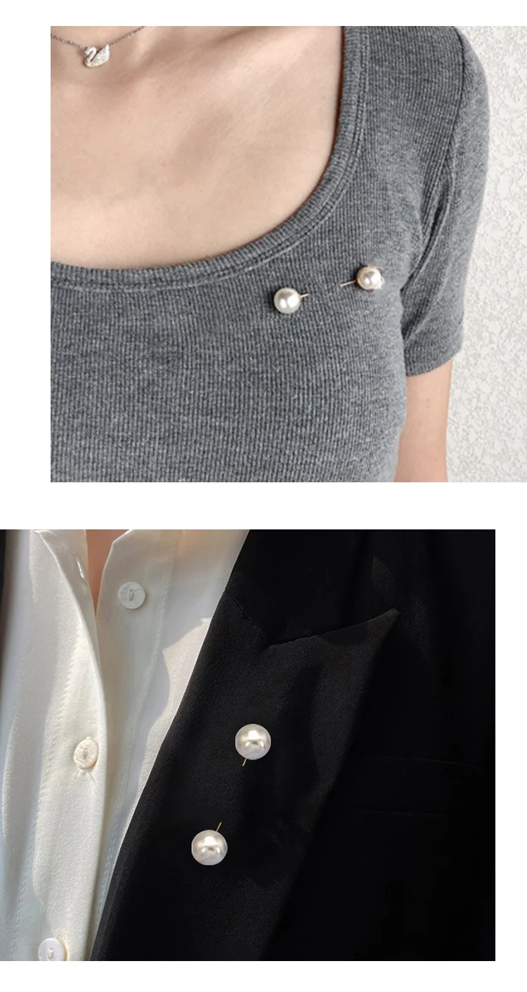Pearl Brooch Pin For Women Scarf Double Pearl Fixed Safety Pin Accessories Clothes Buckle Clips Multifunction Brooch Clips Lapel