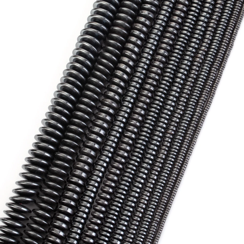 Natural Stone Black Thick Flat Beads Hematite Loose Spacer Beads for Jewelry Making DIY Bracelet Necklace Needlework Accessories