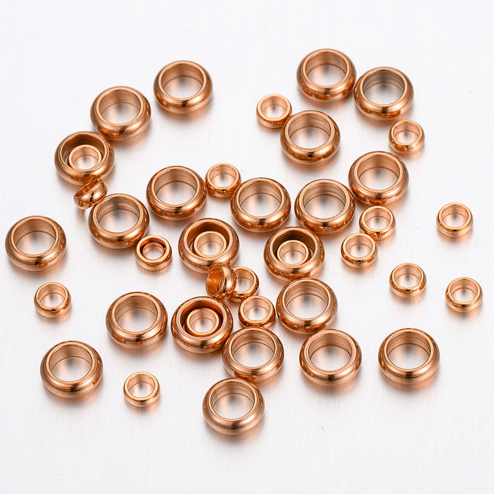 50pcs Rose Gold Color Stainless Steel Stopper Spacer Beads Round Crimp Bead for Bracelet Jewelry Making DIY Wholesale Supplies