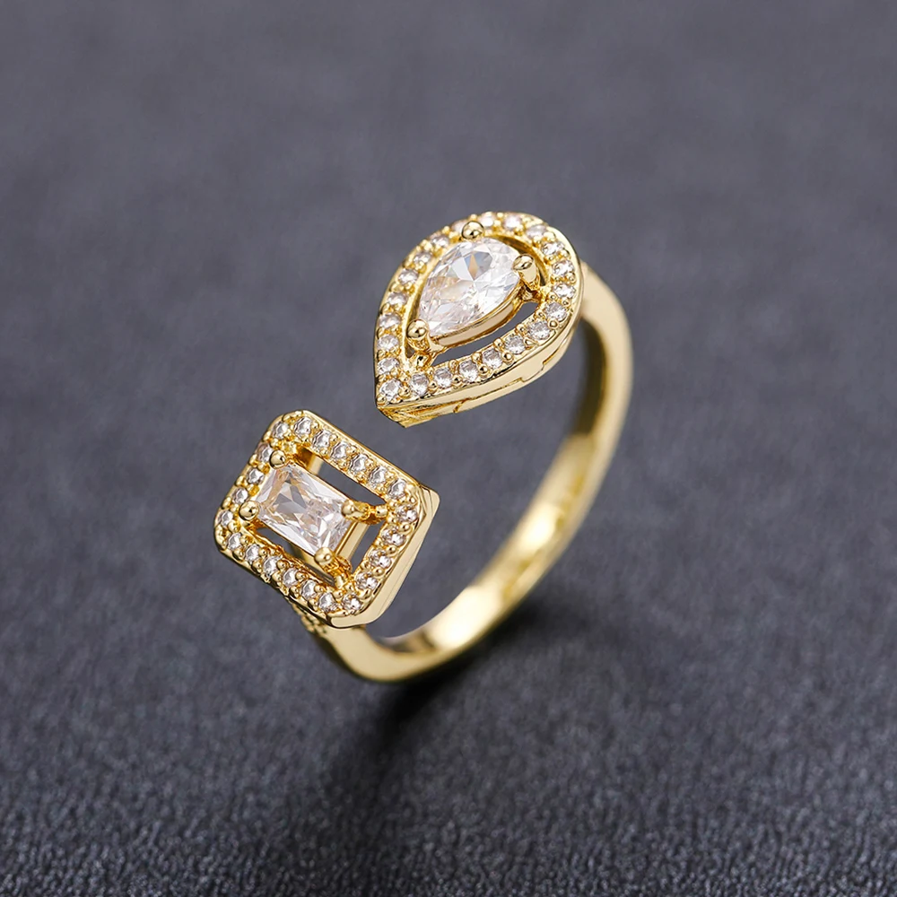Huitan Geometric Shaped Cuff Opening Rings for Women Silver Color/Gold Color Noble Cubic Zirconia Ring Accessory Fashion Jewelry