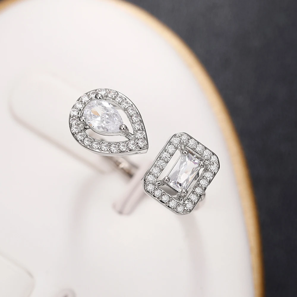 Huitan Geometric Shaped Cuff Opening Rings for Women Silver Color/Gold Color Noble Cubic Zirconia Ring Accessory Fashion Jewelry