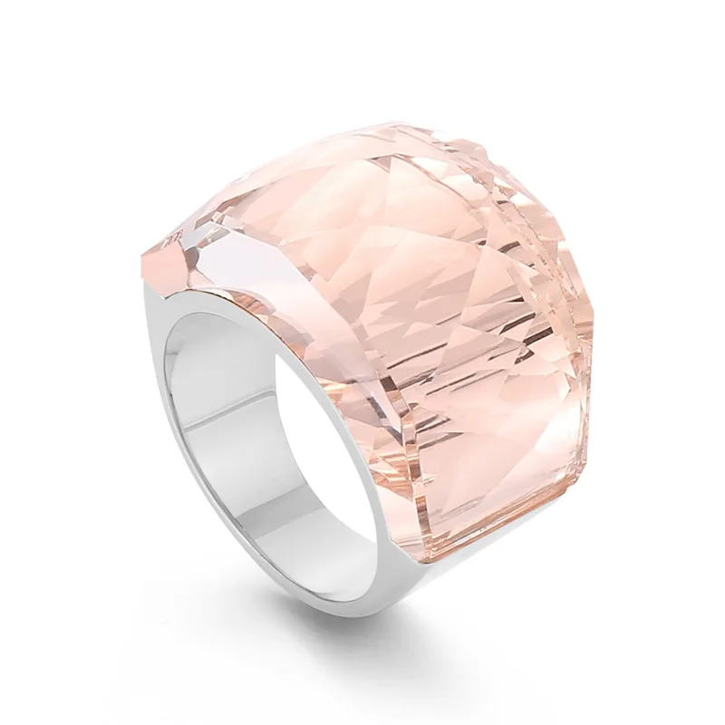 Stainless Steel For Women Large Crystal Glass Stone Pink Color Knuckle Charm Engagement Rings Trendy Wedding Bands Party Jewelry