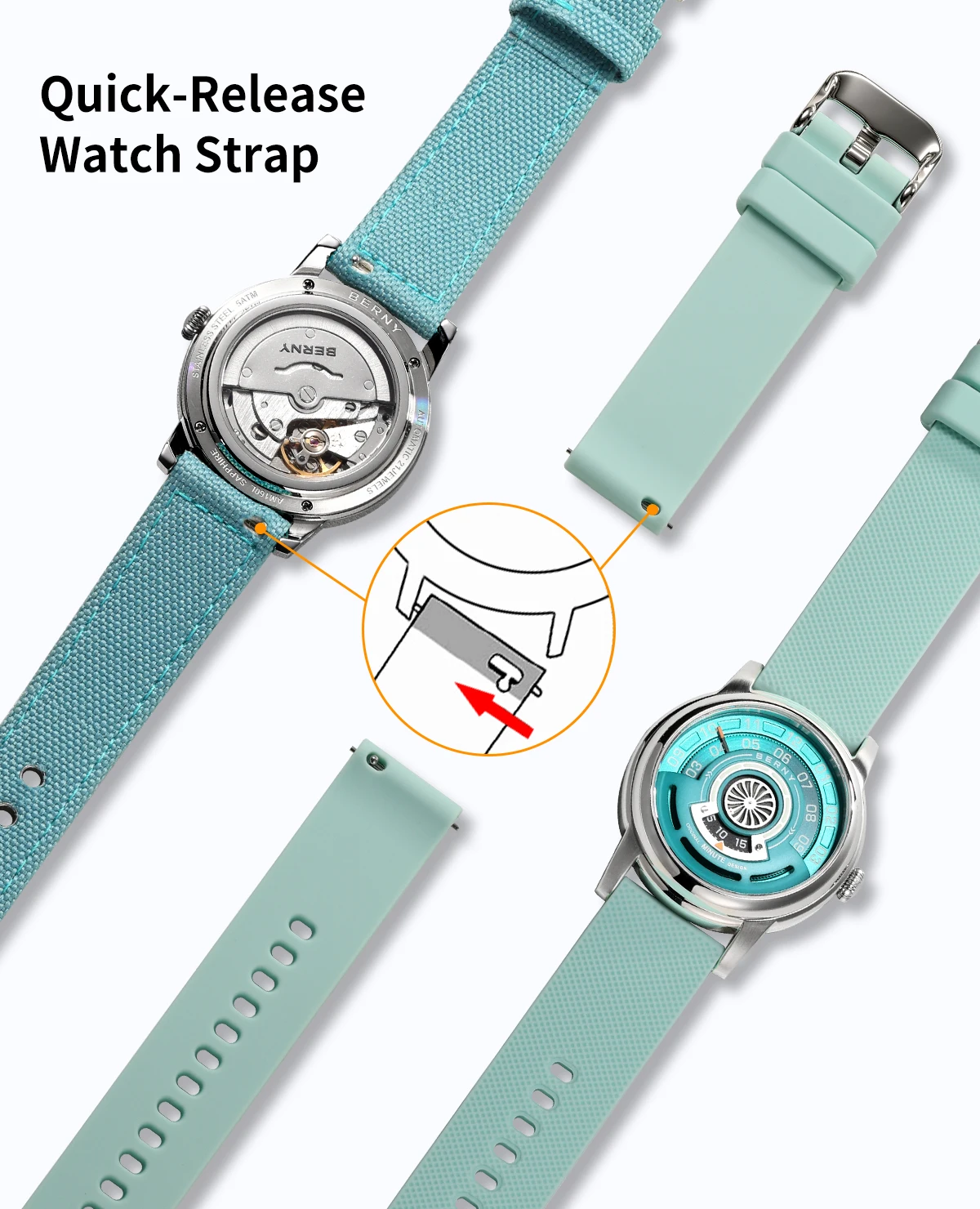 BERNY Watches for Men and Women Super Luminous 36mm Case Small Dial Automatic Mechanical Men's Watch Sapphire Casual Wristwatch