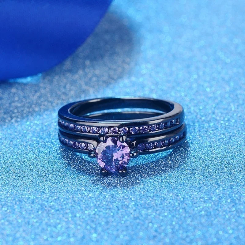 Fashion Couple Rings Vintage Stainless Steel Men Wedding Ring Elegant Women Square Cut Zircon Rings Set Engagement Jewelry Gifts