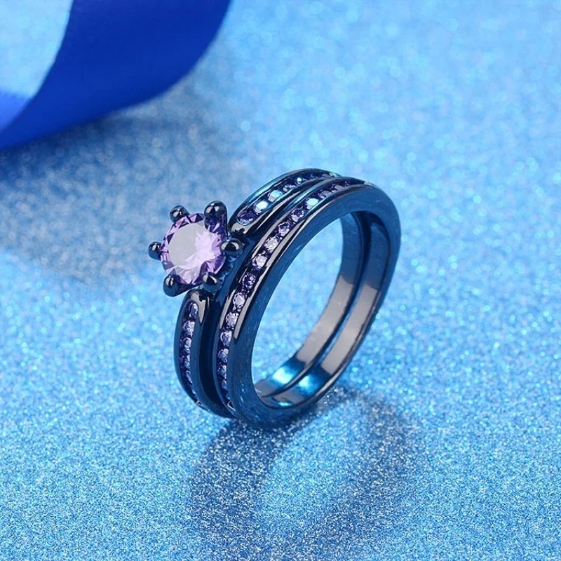 Fashion Couple Rings Vintage Stainless Steel Men Wedding Ring Elegant Women Square Cut Zircon Rings Set Engagement Jewelry Gifts