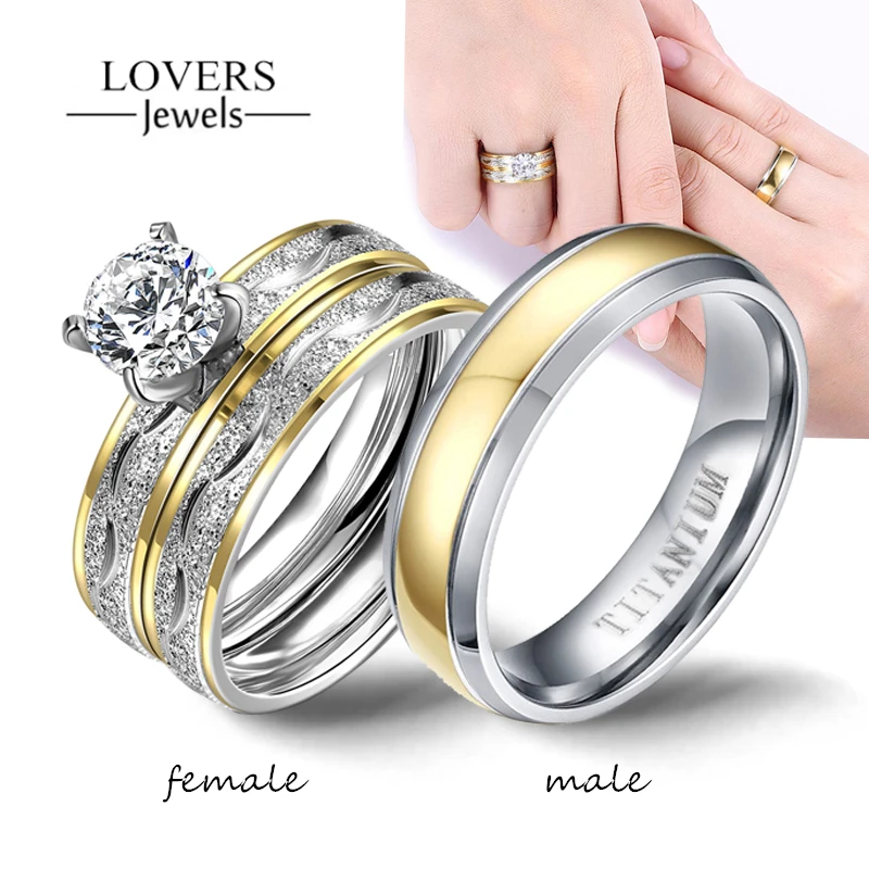 Fashion Couple Rings Vintage Stainless Steel Men Wedding Ring Elegant Women Square Cut Zircon Rings Set Engagement Jewelry Gifts