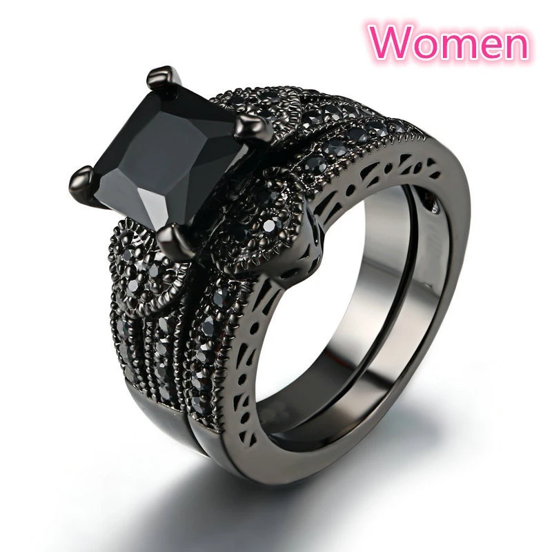 Fashion Couple Rings Vintage Stainless Steel Men Wedding Ring Elegant Women Square Cut Zircon Rings Set Engagement Jewelry Gifts