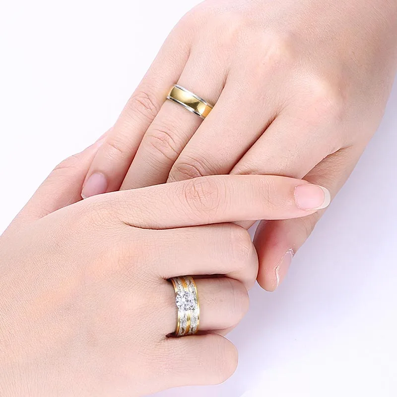Fashion Couple Rings Vintage Stainless Steel Men Wedding Ring Elegant Women Square Cut Zircon Rings Set Engagement Jewelry Gifts