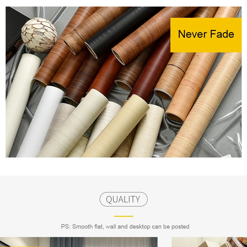 WZF Waterproof Self Adhesive Wallpaper Roll Furniture Cabinets Vinyl Decorative Film Wood Grain DIY Wall Stickers For Home Decor
