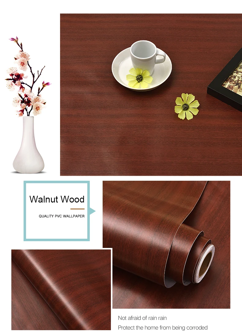 WZF Waterproof Self Adhesive Wallpaper Roll Furniture Cabinets Vinyl Decorative Film Wood Grain DIY Wall Stickers For Home Decor