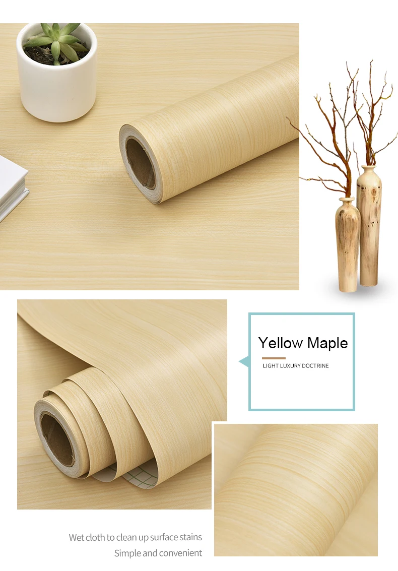 WZF Waterproof Self Adhesive Wallpaper Roll Furniture Cabinets Vinyl Decorative Film Wood Grain DIY Wall Stickers For Home Decor