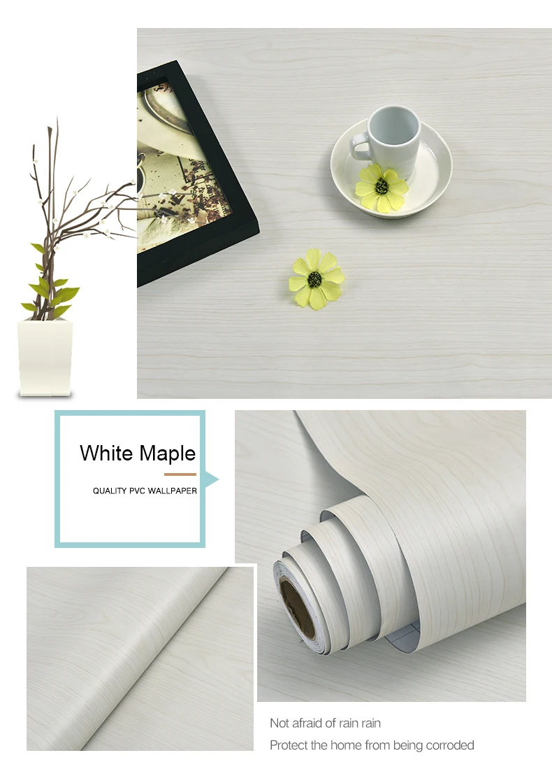 WZF Waterproof Self Adhesive Wallpaper Roll Furniture Cabinets Vinyl Decorative Film Wood Grain DIY Wall Stickers For Home Decor