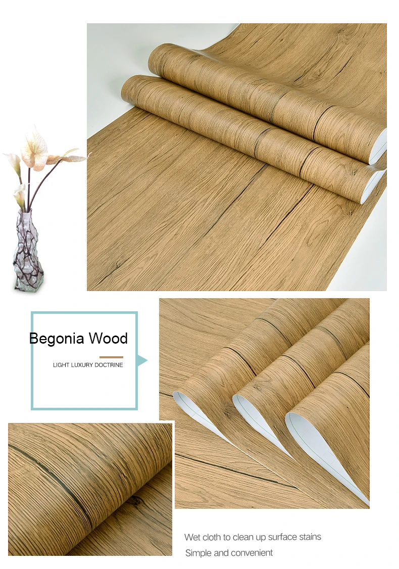 WZF Waterproof Self Adhesive Wallpaper Roll Furniture Cabinets Vinyl Decorative Film Wood Grain DIY Wall Stickers For Home Decor