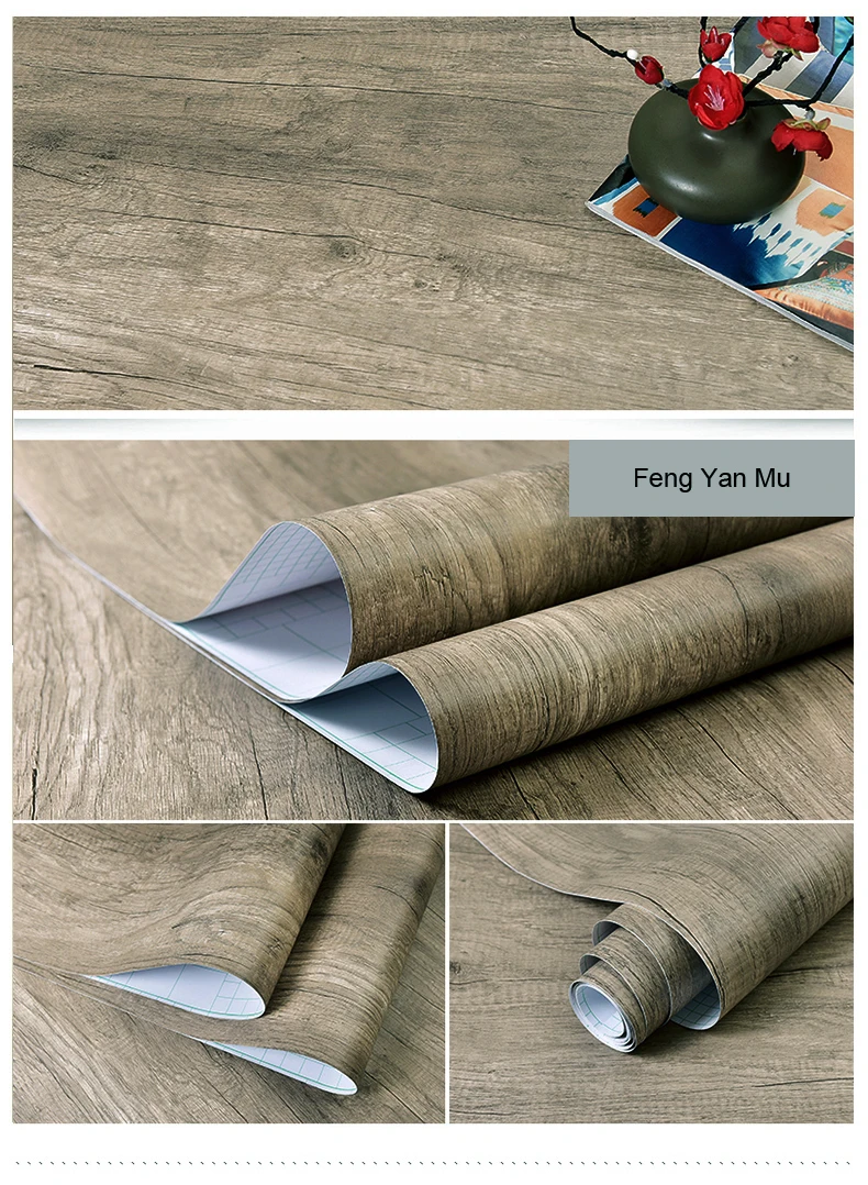 WZF Waterproof Self Adhesive Wallpaper Roll Furniture Cabinets Vinyl Decorative Film Wood Grain DIY Wall Stickers For Home Decor
