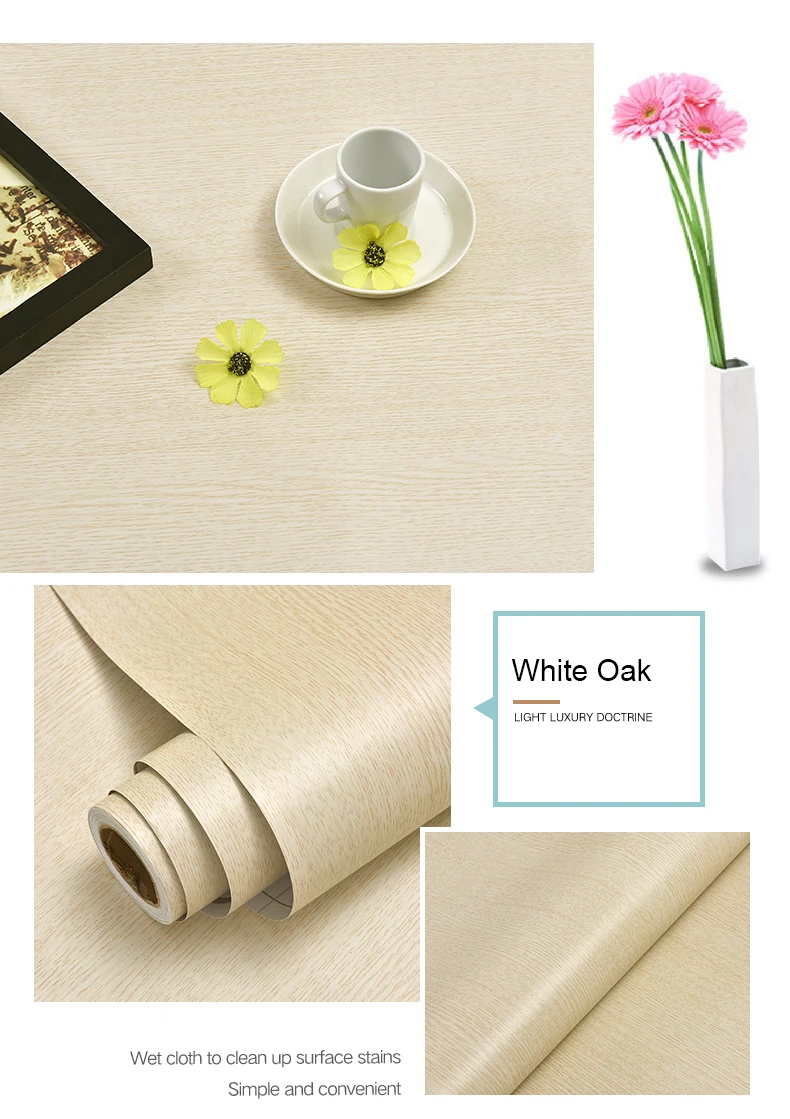WZF Waterproof Self Adhesive Wallpaper Roll Furniture Cabinets Vinyl Decorative Film Wood Grain DIY Wall Stickers For Home Decor