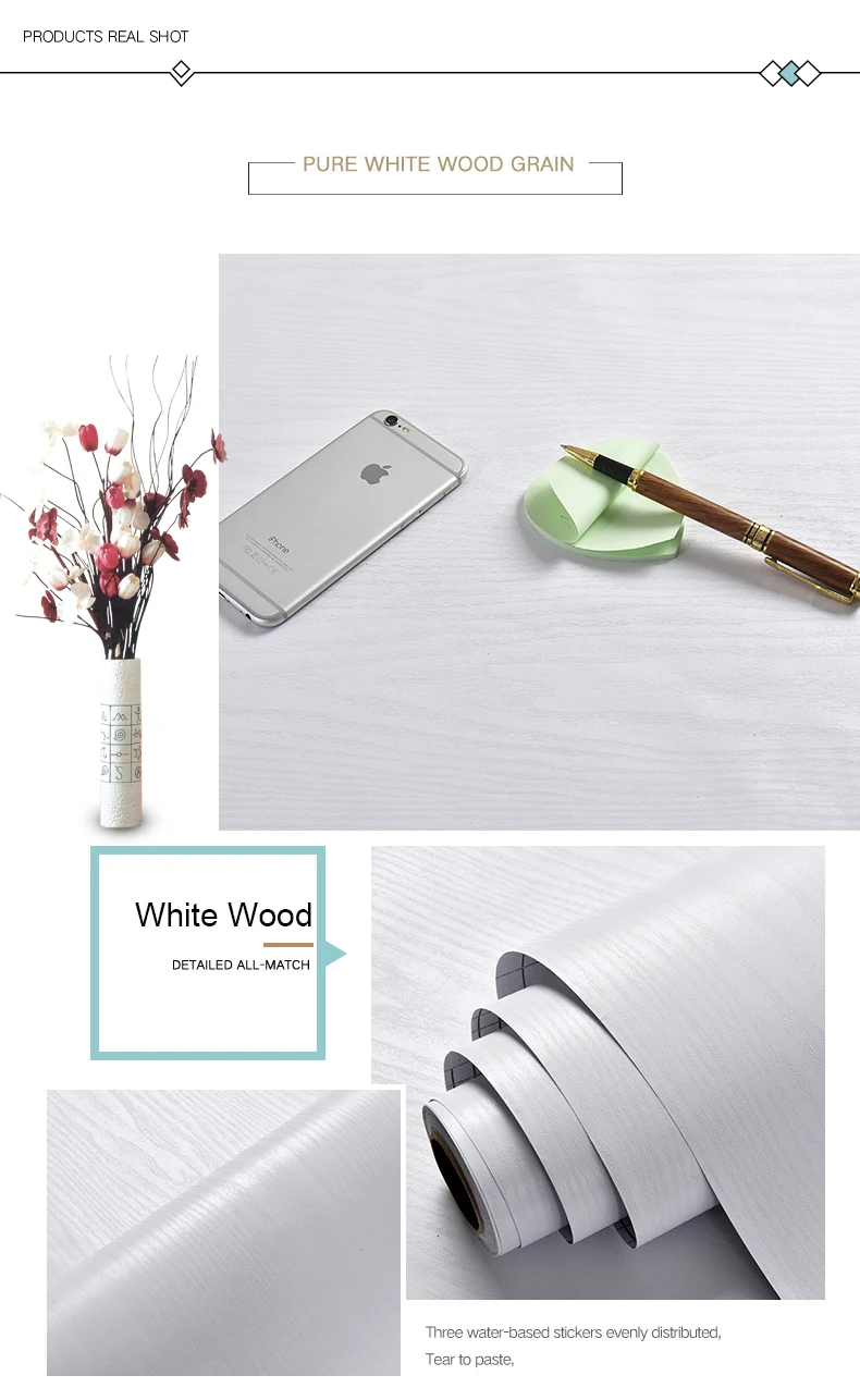 WZF Waterproof Self Adhesive Wallpaper Roll Furniture Cabinets Vinyl Decorative Film Wood Grain DIY Wall Stickers For Home Decor