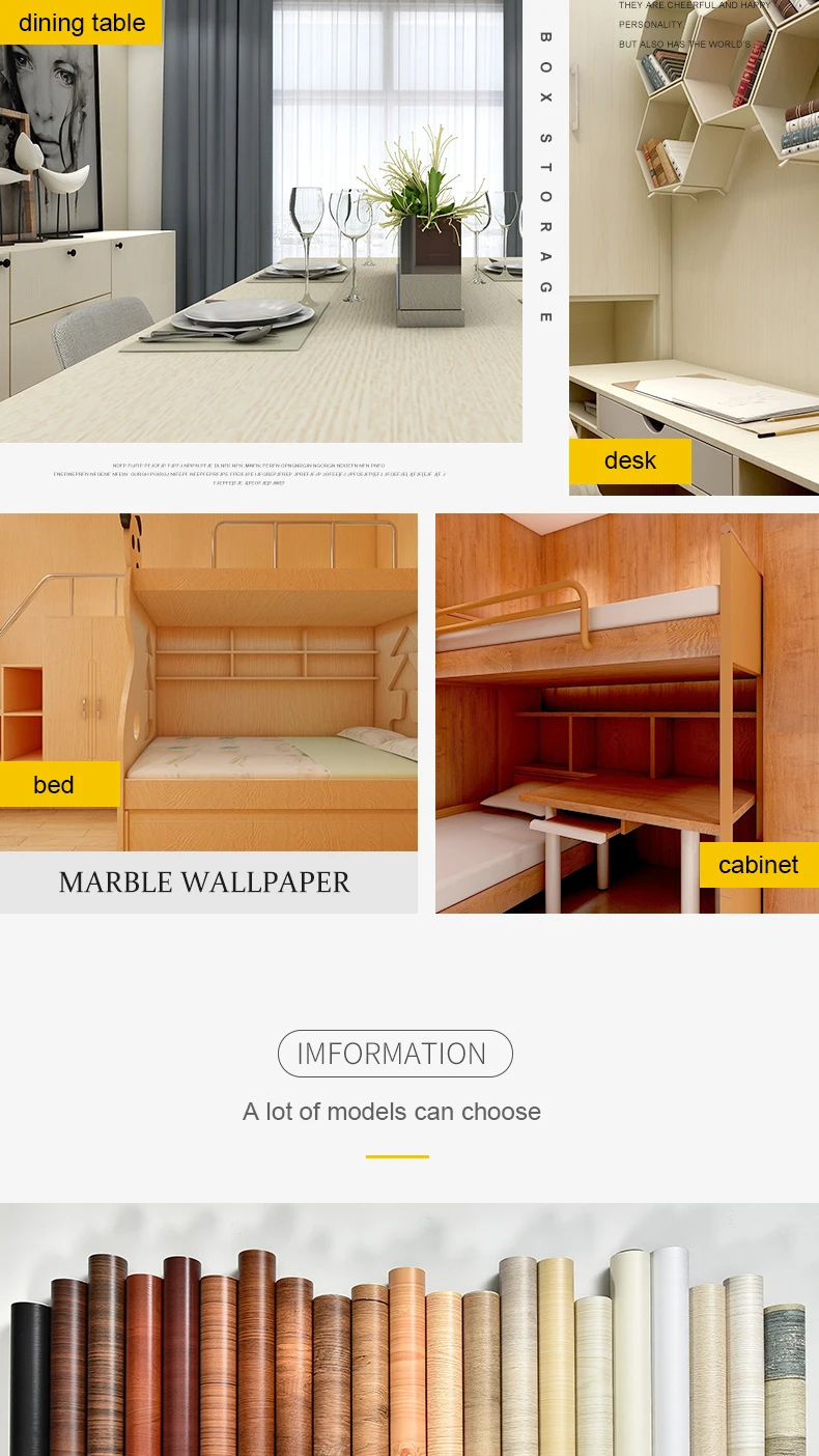 WZF Waterproof Self Adhesive Wallpaper Roll Furniture Cabinets Vinyl Decorative Film Wood Grain DIY Wall Stickers For Home Decor