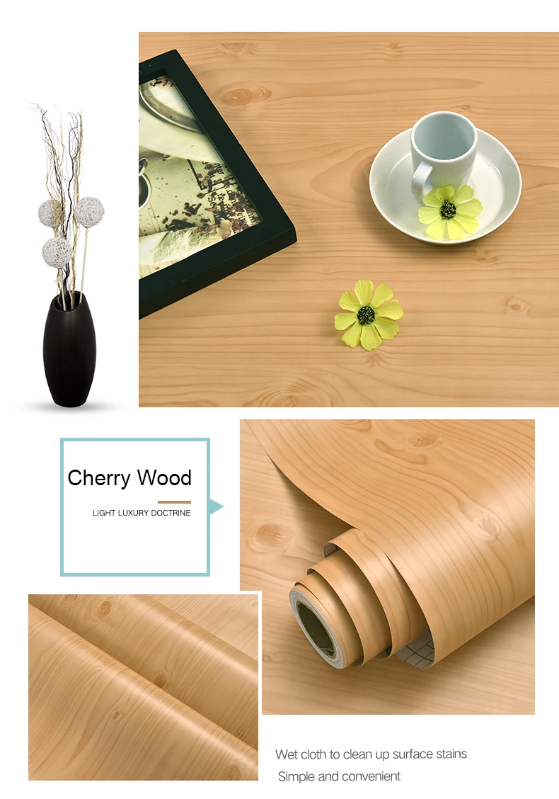WZF Waterproof Self Adhesive Wallpaper Roll Furniture Cabinets Vinyl Decorative Film Wood Grain DIY Wall Stickers For Home Decor