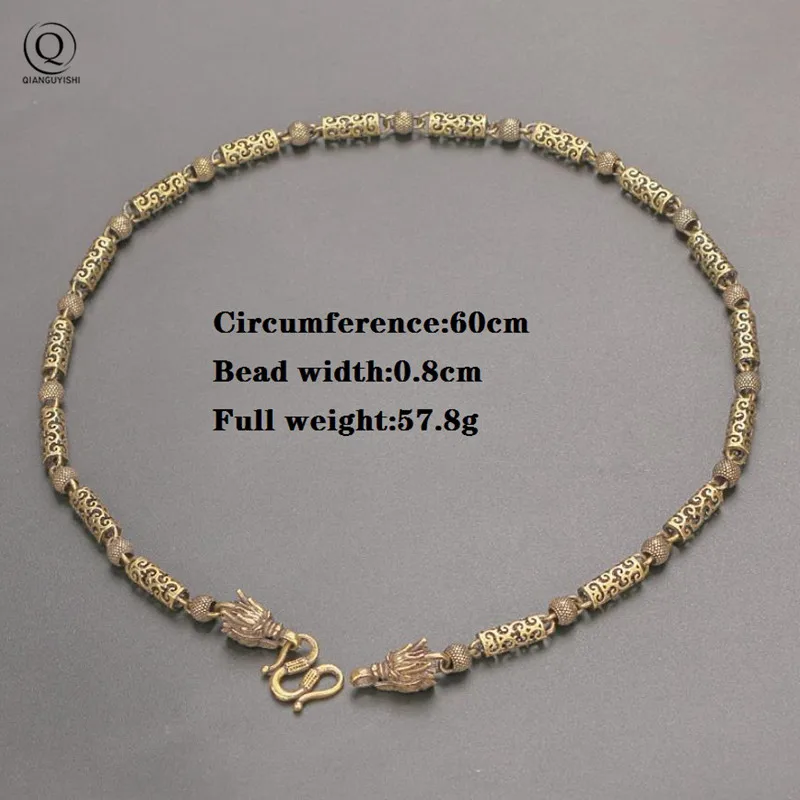 Retro Brass Hollow Propitious Clouds Pattern Dragon Head Chain Necklace Vintage Punk Necklace Men Hip-hop Gothic Punk Style Gift