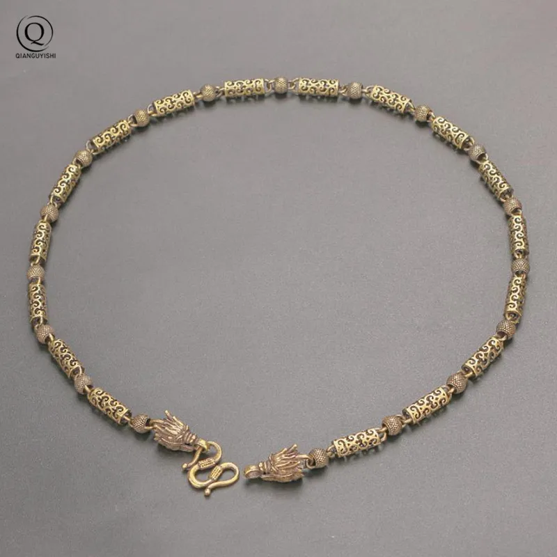 Retro Brass Hollow Propitious Clouds Pattern Dragon Head Chain Necklace Vintage Punk Necklace Men Hip-hop Gothic Punk Style Gift
