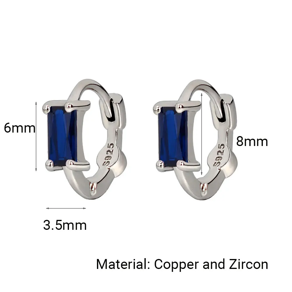 Huggies Earrings Purple white Green Blue Red Square Heart Silver Color Small Hoop Earrings for Women Girls Wedding Jewelry