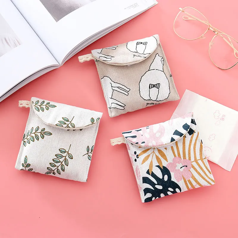 Women Sanitary Napkin Tampon Storage Bag Cute Sanitary Pad Pouches Portable Makeup Lipstick Key Earphone Data Cables Organizer