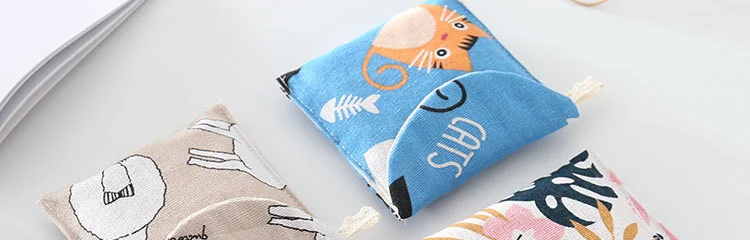 Women Sanitary Napkin Tampon Storage Bag Cute Sanitary Pad Pouches Portable Makeup Lipstick Key Earphone Data Cables Organizer