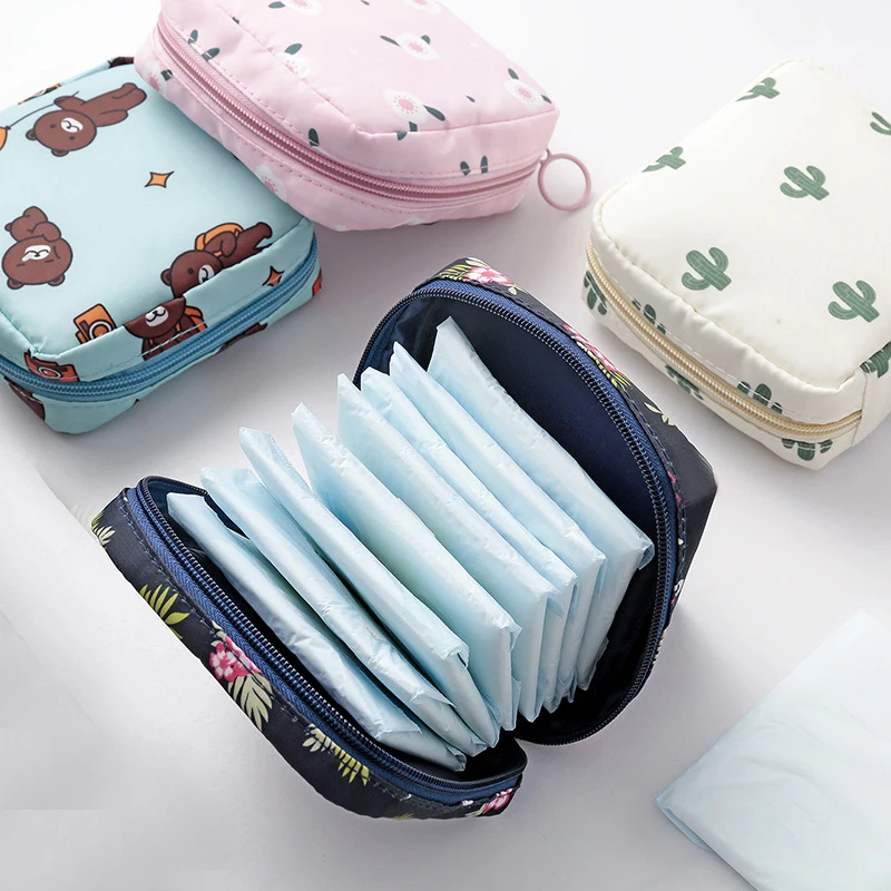 Women Sanitary Napkin Tampon Storage Bag Cute Sanitary Pad Pouches Portable Makeup Lipstick Key Earphone Data Cables Organizer