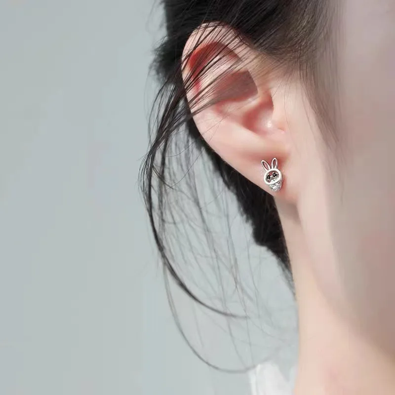 Fashion Shiny Zircon Rabbit Stud Earrings For Women Lovely Animal Bunny Rhinestone Earring Wedding Party New Year Jewelry