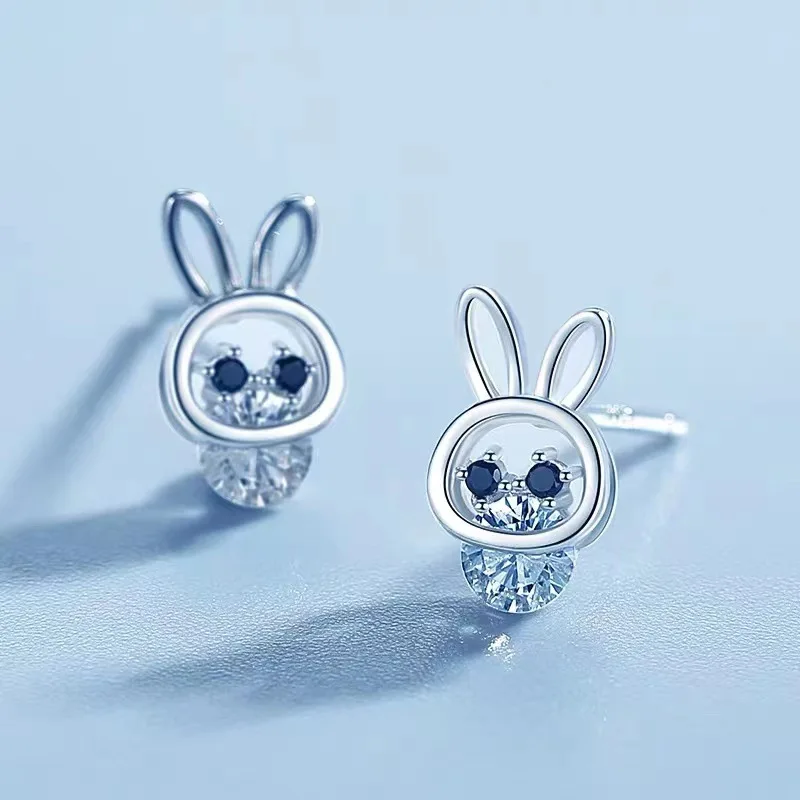 Fashion Shiny Zircon Rabbit Stud Earrings For Women Lovely Animal Bunny Rhinestone Earring Wedding Party New Year Jewelry