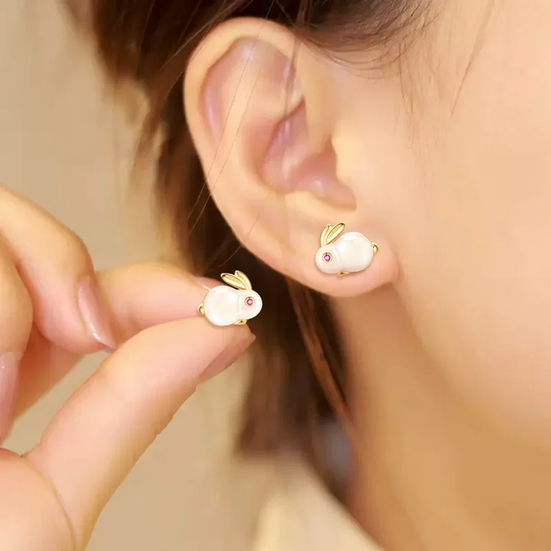 Fashion Shiny Zircon Rabbit Stud Earrings For Women Lovely Animal Bunny Rhinestone Earring Wedding Party New Year Jewelry