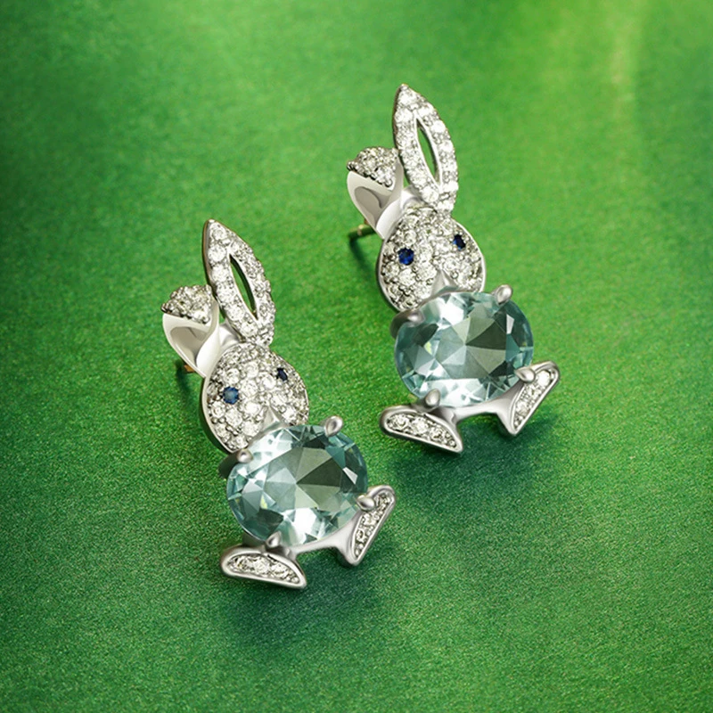 Fashion Shiny Zircon Rabbit Stud Earrings For Women Lovely Animal Bunny Rhinestone Earring Wedding Party New Year Jewelry