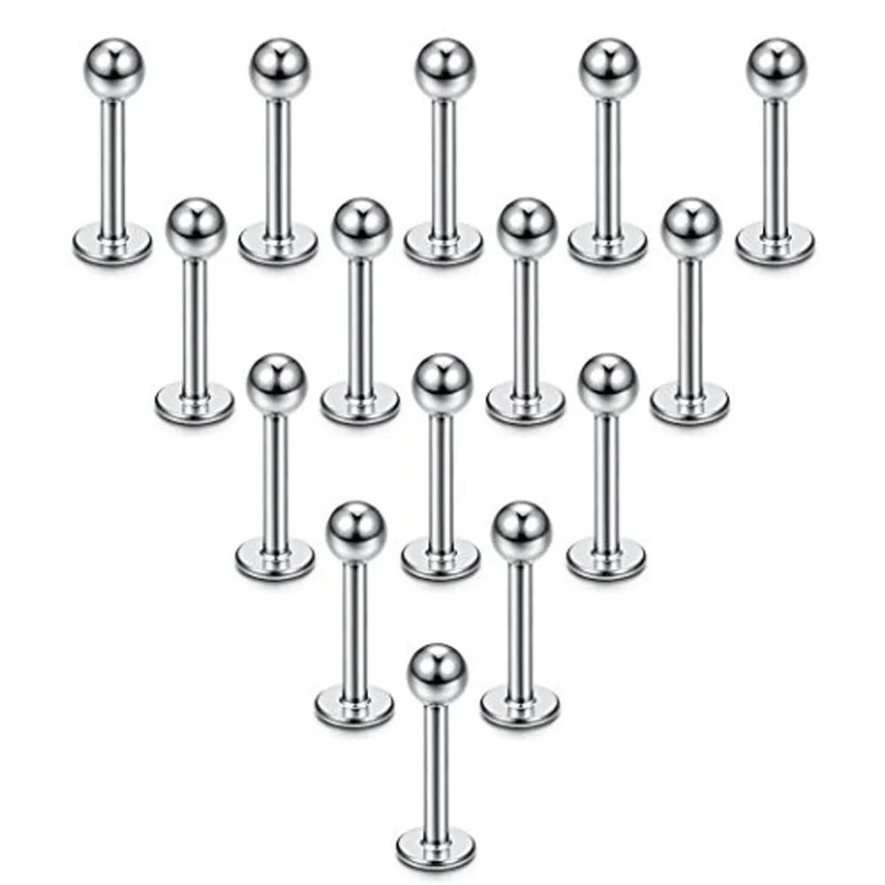 15PCS 16G Stainless Steel Lip Rings Labret Nose Studs Piercing Labret Monroe Nose Studs Ear Tragus Helix Earring 6/8/10/12mm