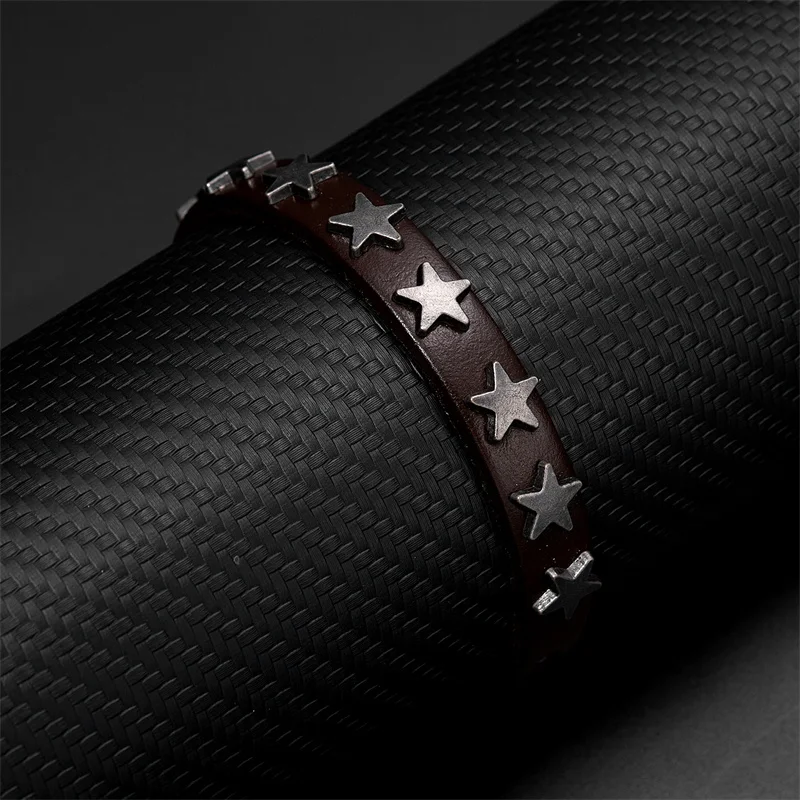 Classic Simple Fashion Leather Bracelets Men Women Punk Buckle Star Leather Wrap Bracelet & Bangle Couple Wristband Jewelry Gift
