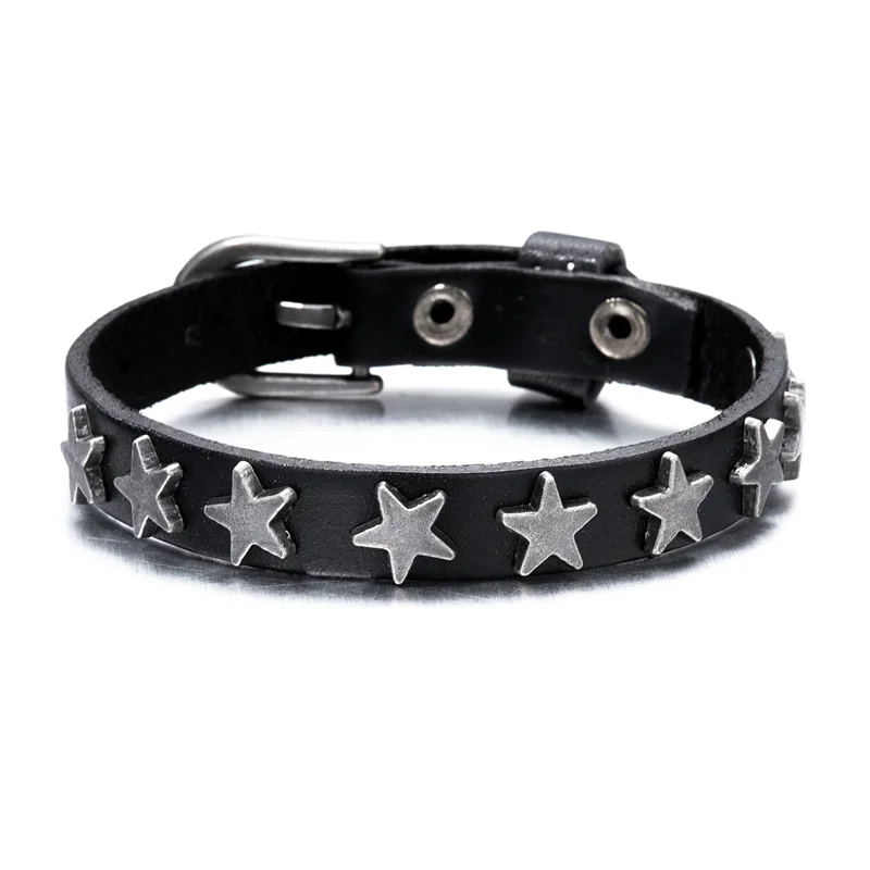Classic Simple Fashion Leather Bracelets Men Women Punk Buckle Star Leather Wrap Bracelet & Bangle Couple Wristband Jewelry Gift