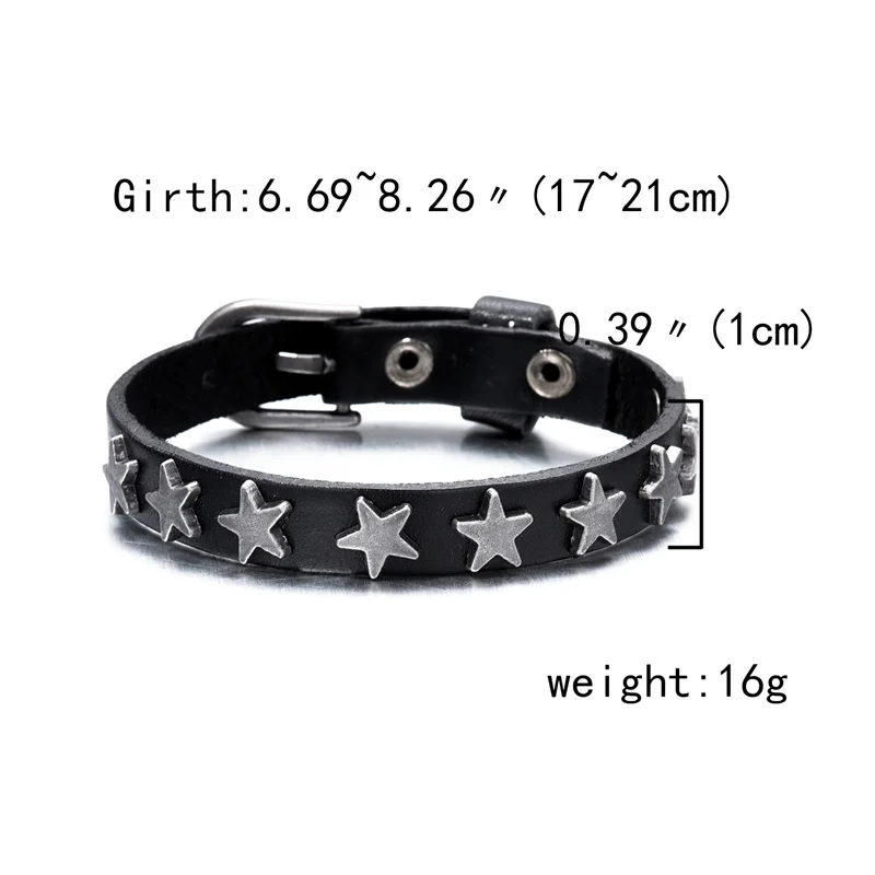 Classic Simple Fashion Leather Bracelets Men Women Punk Buckle Star Leather Wrap Bracelet & Bangle Couple Wristband Jewelry Gift