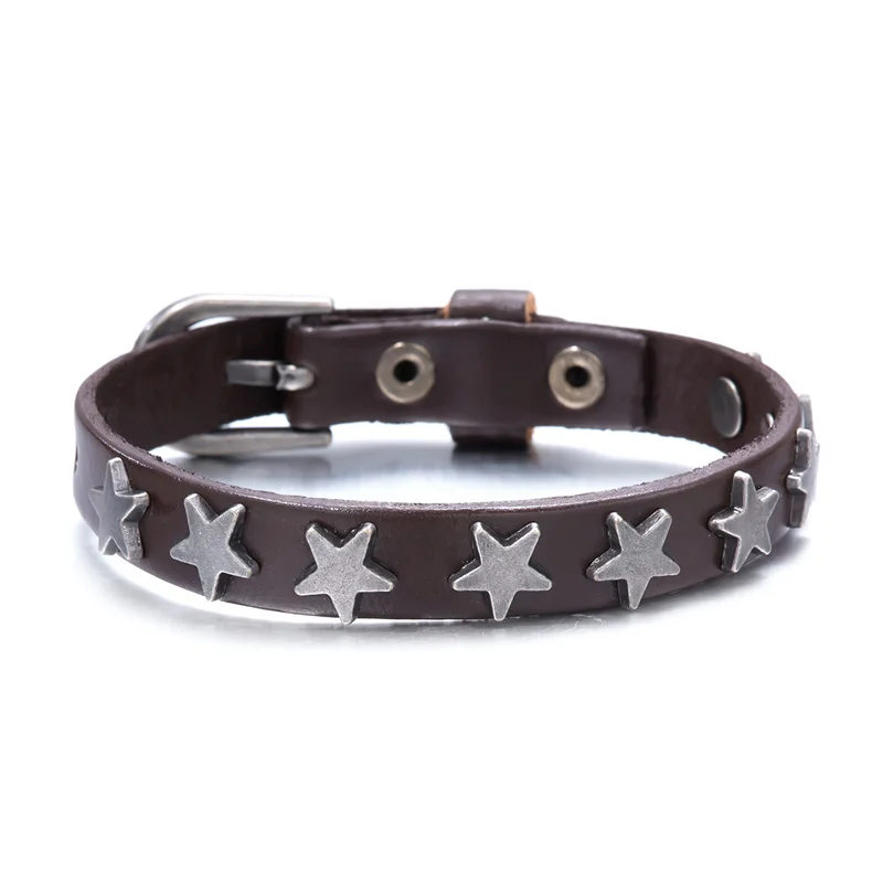 Classic Simple Fashion Leather Bracelets Men Women Punk Buckle Star Leather Wrap Bracelet & Bangle Couple Wristband Jewelry Gift