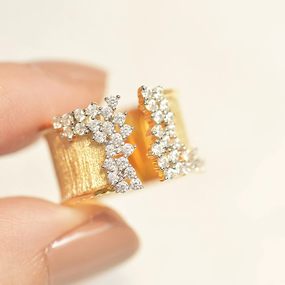 Huitan Trendy Luxury Gold Color Cubic Zirconia Ring for Women Modern Wide Band Finger Ring OL Style Female Jewelry Drop Shipping