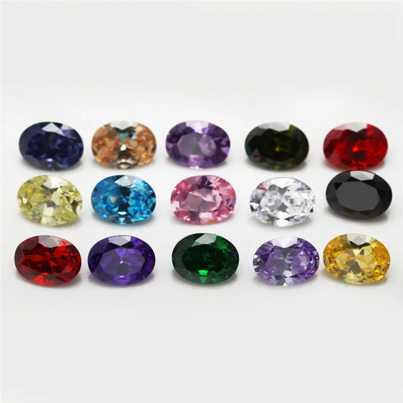 Mix 15 Colors Oval Cut Cubic Zirconia Stone Loose CZ Stones Synthetic Gemstone for Jewelry Making (Size 4x6mm-10x12mm)